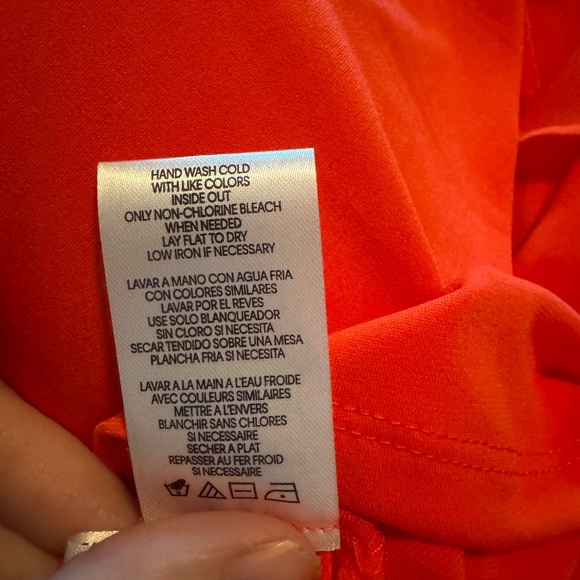 NWT Calvin Klein square neck sheer ruffle sleeve top in Fire Orange Size Large - Picture 6 of 7